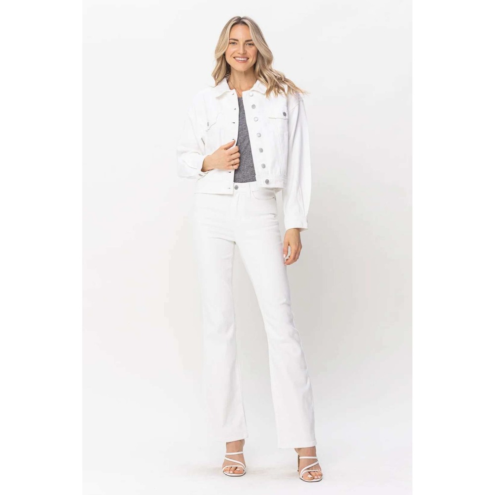 Judy Blue White Denim Jacket Medium Cropped Raw Hem NWOT